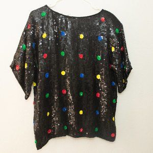 Rina Z Evening Party Top Black with Colorful Sequins